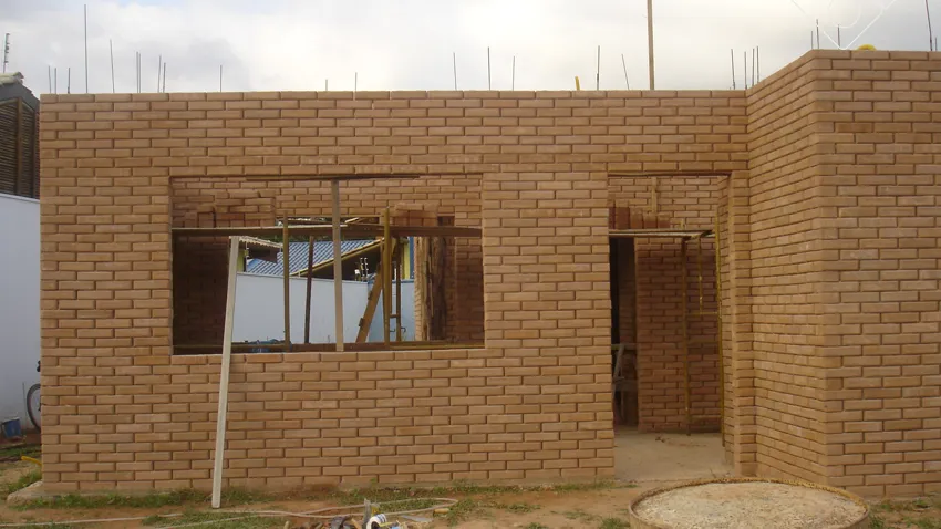 Ecological brick house under construction