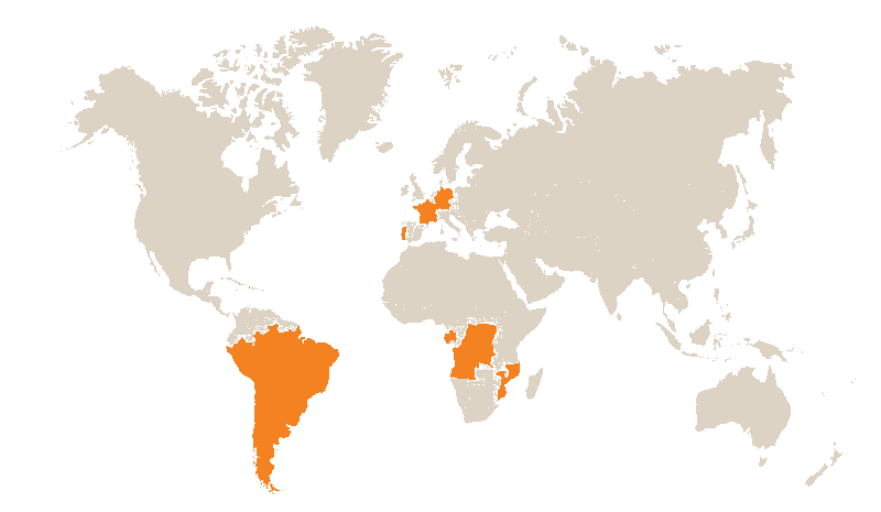 Map of the countries that have received Vimaq presses: South America, part of Africa and Europe
